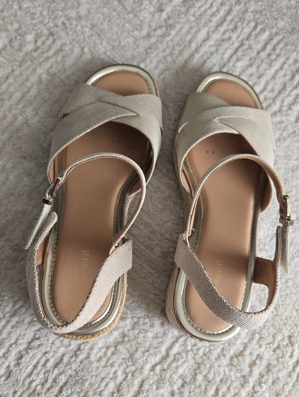 Easy Spirit Light Beige Cross-Strap Wedge Sandals with Ankle Strap